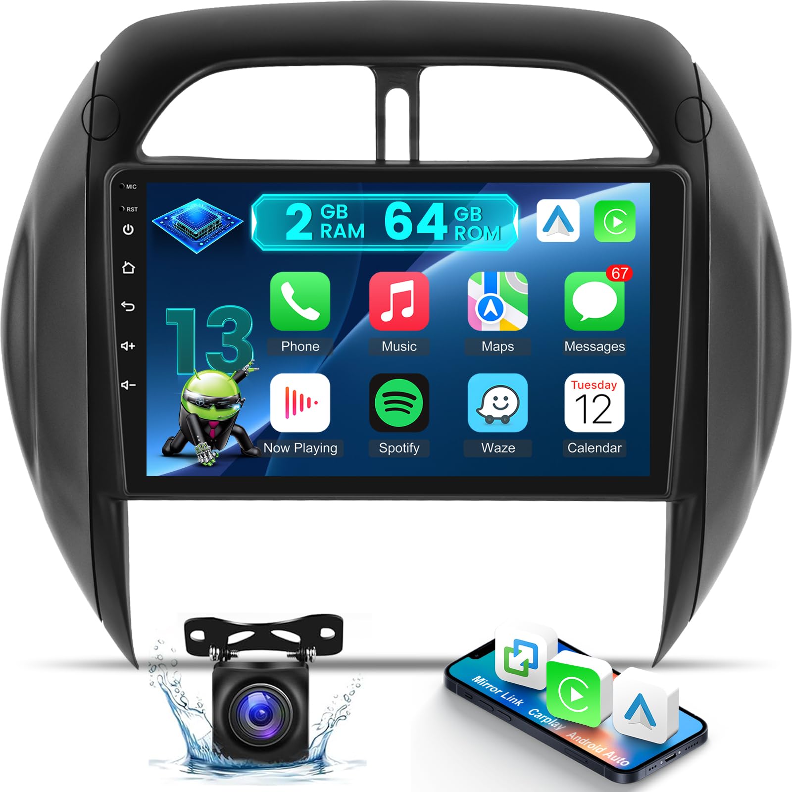 Photo 1 of [2G+64G] for Toyota RAV4 Radio 2003 2004 2005, Android 13 RAV4 Car Stereo with 9 inch Touch Screen, Carplay/Android Auto/1080P/Bluetooth/WiFi