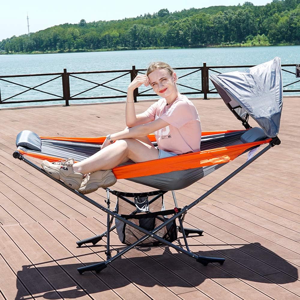 Mock ONE - Indoor Hammock Stand Portable Folding Cot, All-Inclusive Design for Indoor, Patio, Garden, Home Recreation Activities, and Festivals, Orange: Sports & Outdoors