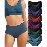 Oegho 6 Pack Womens Seamless High Mid Waisted Underwear No Show Briefs Full Coverage Ice Silk Soft S-XXL