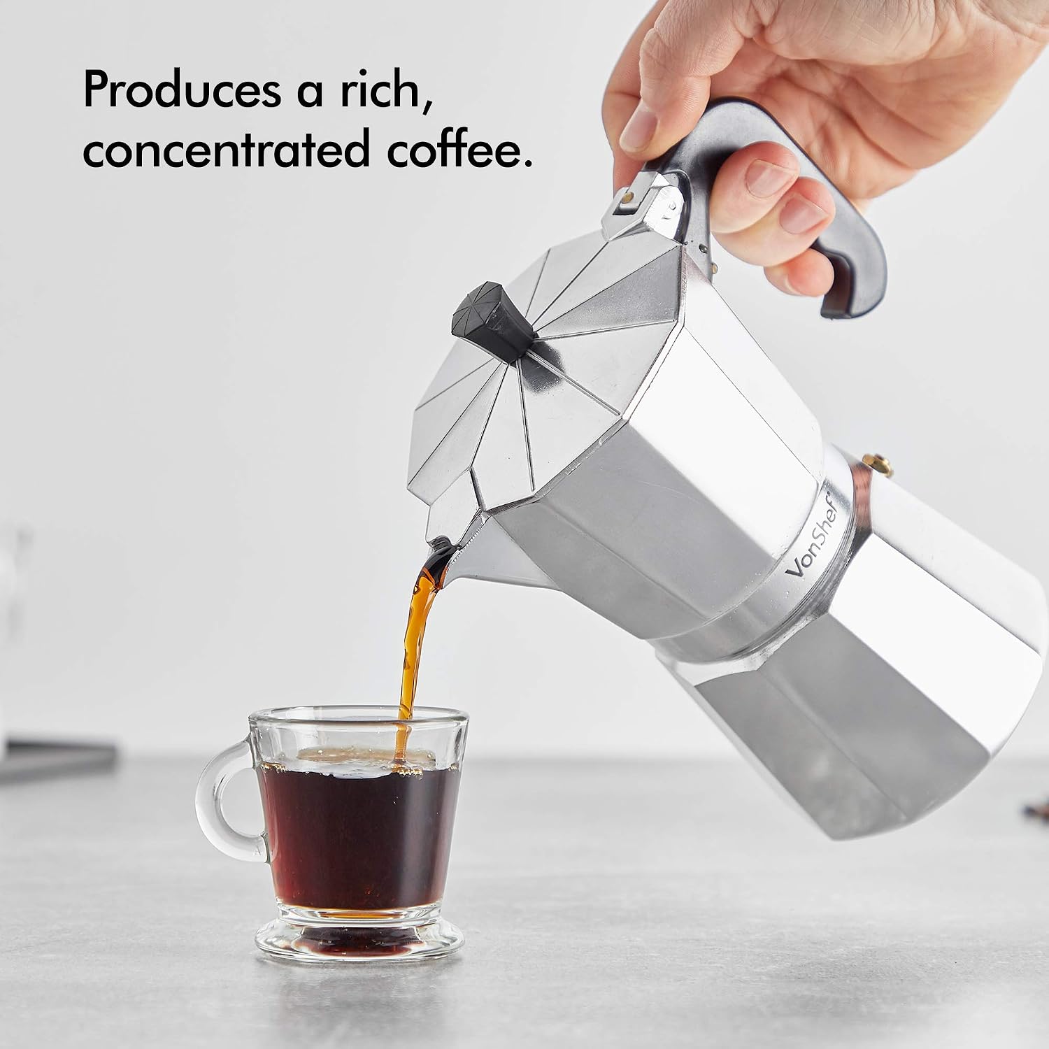 VonShef Stovetop Coffee Maker, 6 Cup Aluminium Italian Espresso Maker - Image 4