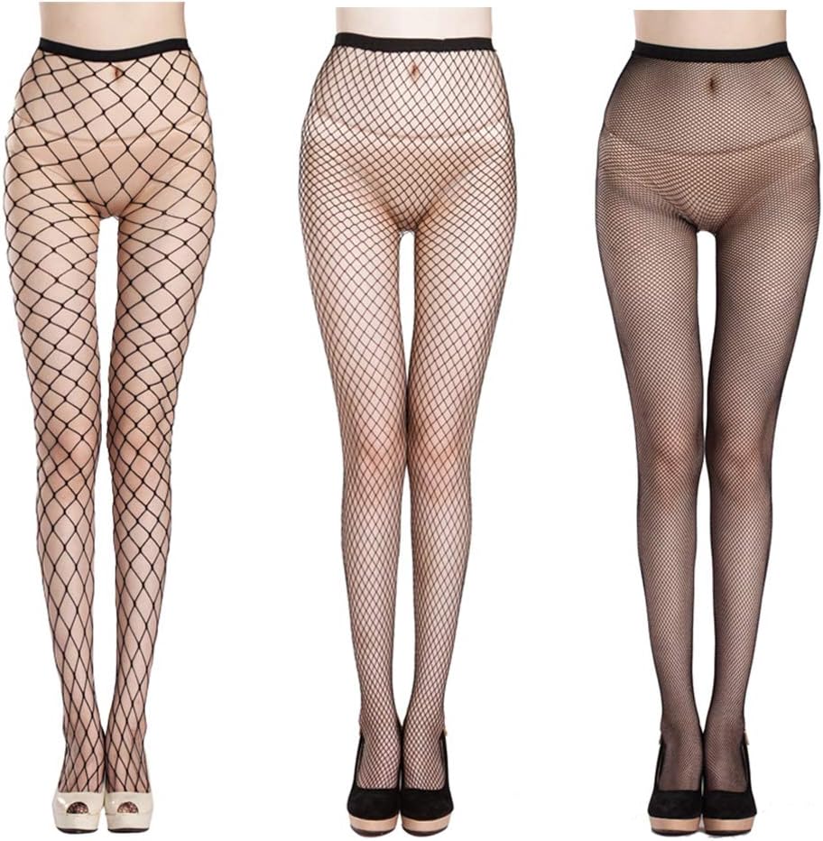 NOVECASA Fishnet Stockings Sexy Net Pantyhose Bodystockings Womens Mesh Tights 3 Different Mesh（Pack of 3）