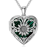 SOULMEET Sunflower Heart Shaped Opal/Abalone/Pearl Shell/Malachite Locket Necklace That Holds Pictures Photo You are My Sunshine Personalized Silver Gold Locket Jewelry Gift