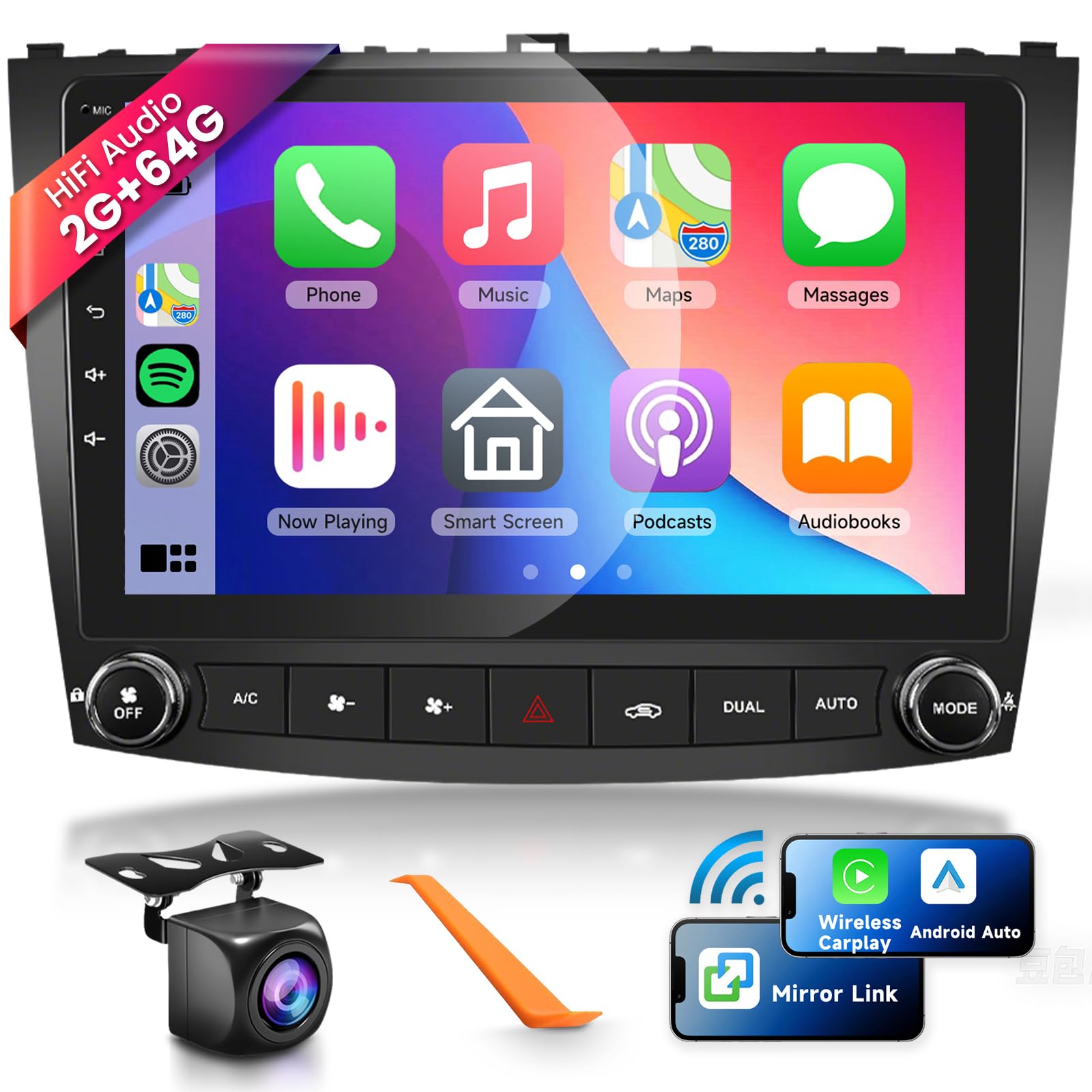 Photo 1 of 2G+64G Car Radio Stereo with HiFi Audio for Lexus IS250 2006-2010, Wireless CarPlay/Android Auto 10.1 Inch HD Touch Screen Android 13 GPS WiFi Bluetooth FM/RDS EQ HD Backup Camera