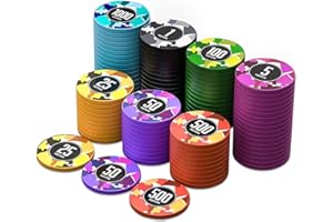 HEITOK 100Pcs Poker Chip Set, 11.5g Heavyweight ABS Composite Casino Tokens with Iron Core, Numbered Denominations for Texas 