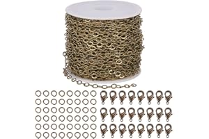 SUNNYCLUE DIY 33 Feet Antique Bronze Curb Cable Chain Link Necklace Small Width 3mm 30 Brass Lobster Claw Clasps, 100 Brass Jump Rings Antique Bronze Jewelry Chain for Jewelry Bracelet Necklace Making
