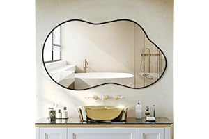 Dorlicecass Irregular Wall Mirror - Wall Mirrors Decorative 20"x36" Black Asymmetrical Mirror Tempered Glass Aviation Aluminum Alloy Frame for Bathroom, Bedroom, Living Room, Cloakroom, Entryway