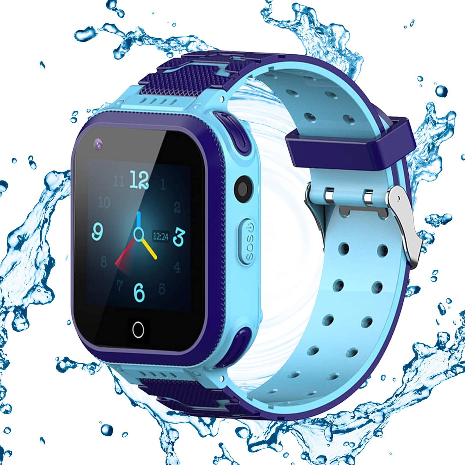 4G Kids Bluetooth Smartwatch GPS Tracker Kids Smart Watches Phone for Girls Boys Video Call 4G Digital Camera Waterproof LBS WIFI Locator Anti Lost Safe Protection Christmas Birthday (Blue)