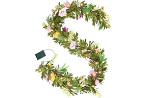 CCINEE 6ft Easter Garland Lighted Artificial Egg Garland with Flowers Battery Operated Prelit Hanging Garlands for Easter Spr