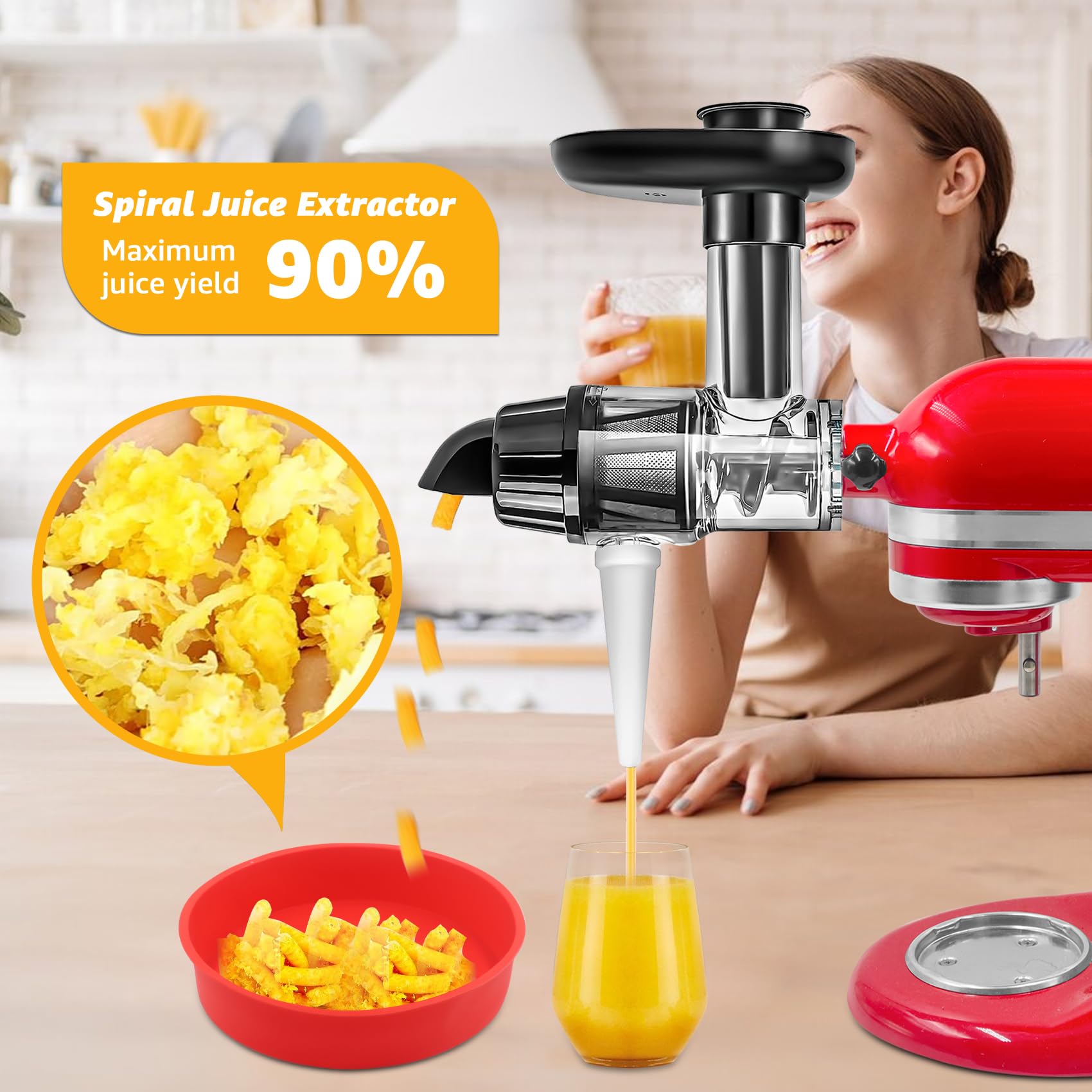 Juicer Attachment for KitchenAid Mixers - Masticating Juicer Accessories Slow Juicer for Kitchen Aid All Models Stand Mixers, Spiralizer Citrus Juicer Parts, Separate Juice and Pomace (Black)