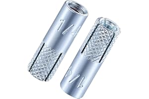 Wensilon(20 pcs) 1/4"-20 Premium Zinc Plated Carbon Steel Drop in Anchors Assortment, Knurled Drop-in-Anchor for Solid Concrete, Internal Forced Expansion Screw Bolts