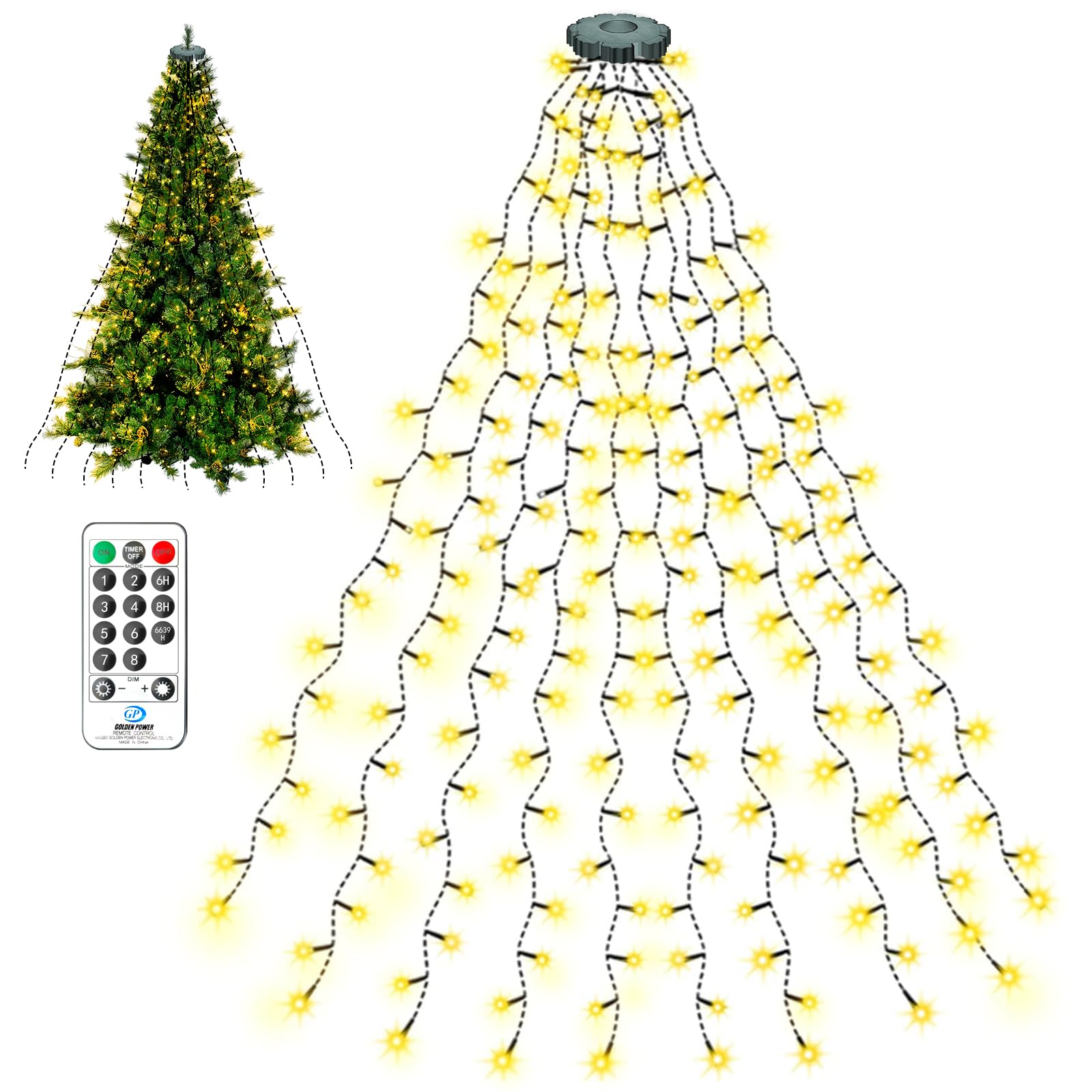 litogo Christmas Tree Lights 400 LED Mains Powered, Warm White Xmas String Lighting 2m*16 Lines for 5-9ft Christmas Tree, Easy to Install Fairy Lights Decoration for Indoor/Outdoor
