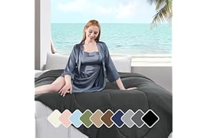 UNIKOME Ice Cooling Comforter Full/Queen - High Q-Max 0.48 Cool to The Touch, Soft Summer Waffle Blanket for Hot Sleepers, All Season Lightweight Duvet Insert, Dark Grey, 90" x 90"
