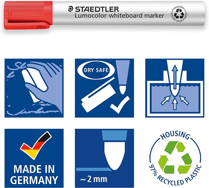 Lumocolor whiteboard marker, confezione da 4, punta tonda, 351 WP4
