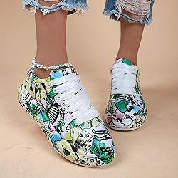 Breathable Low-top Lace-up Graffiti Running Shoes