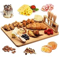Bamboo Charcuterie Board Set, Cheese Board and Knife Set, Wine Meat Cheese Platter Serving Board with 4 Stainless Steel Knife