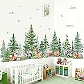 wondever Large Pine Tree Animal Wall Stickers Forest Bear Deer Mountain Peel and Stick Wall Art Decals for Kids Room Baby Nursery Bedroom