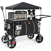 EVER ADVANCED Folding Push Wagon with Canopy, Shopping Cart with Brakes | Portable Collapsible Wagon Cart with All-Terrain Big Wheels for Camping, Beach, Sports