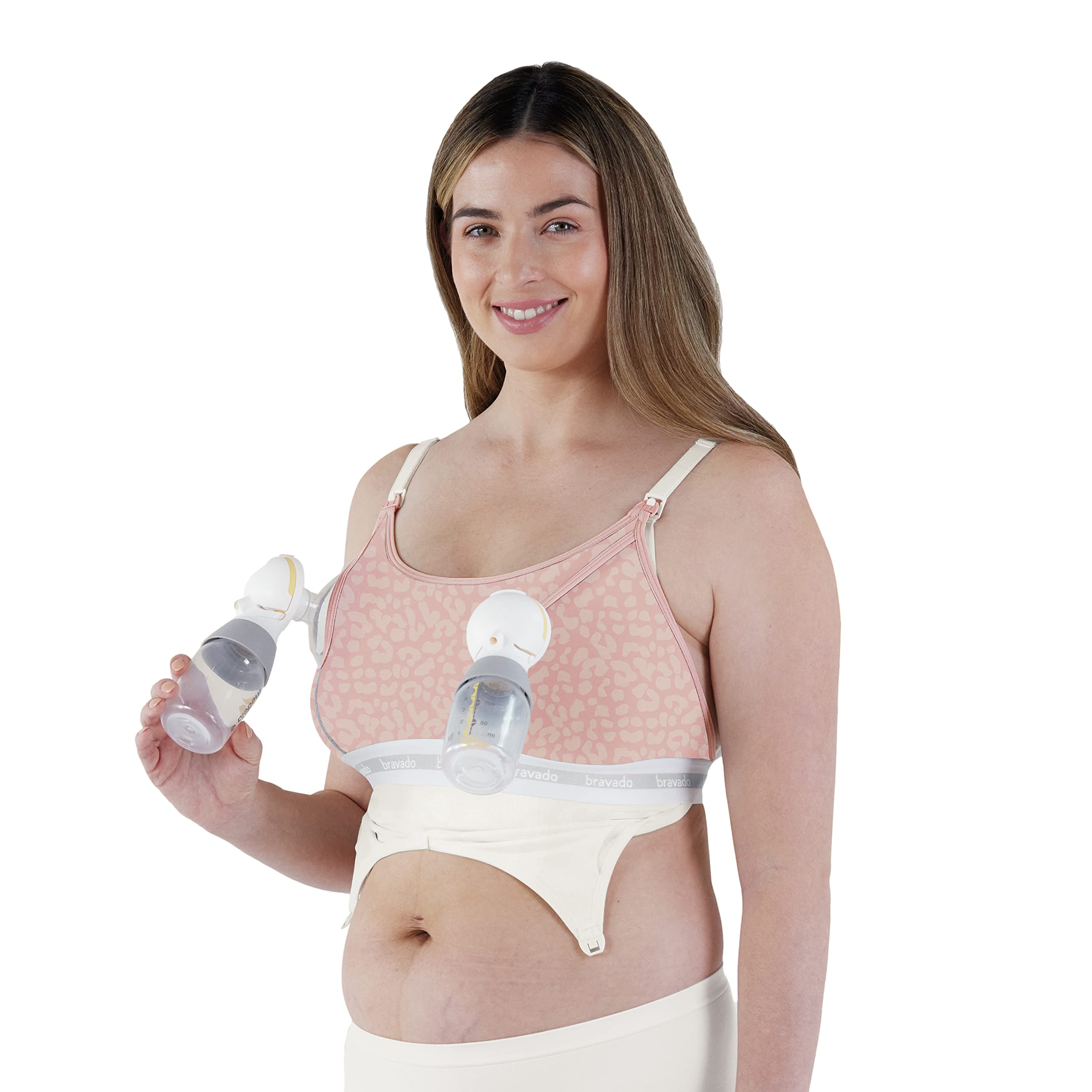 Bravado Designs Sustainable Clip and Pump Hands-Free Pumping Accessory | Pink Leopard | L