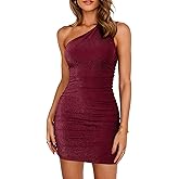oten Women's Sexy One Shoulder Ruched Bodycon Sleeveless Mini Cocktail Club Party Short Dresses
