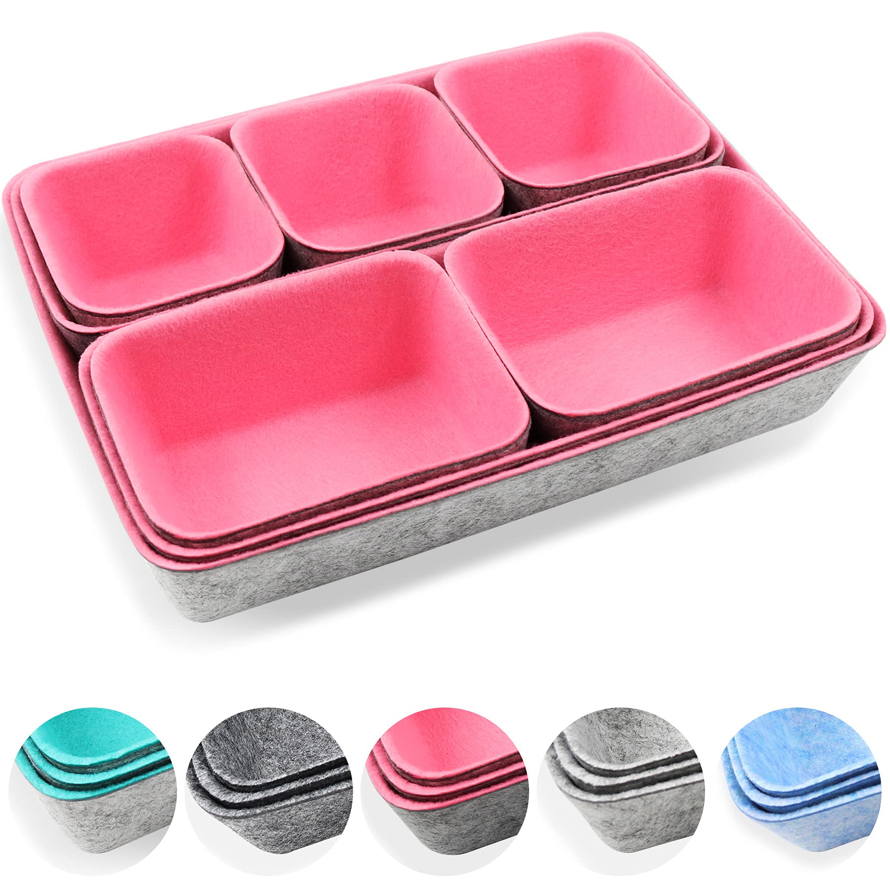 Newthinking Desk Drawer Organizer Trays, 8 Pack Square Storage Box Stackable Dividers, Save Desk Space Dividers Box for Home Office Cosmetics Storage Boxes（Pink）