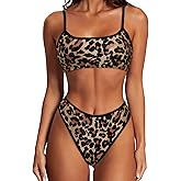 SUUKSESS Women High Waisted 2 Piece Bikini Set Cheeky High Cut Bandeau Swimsuit