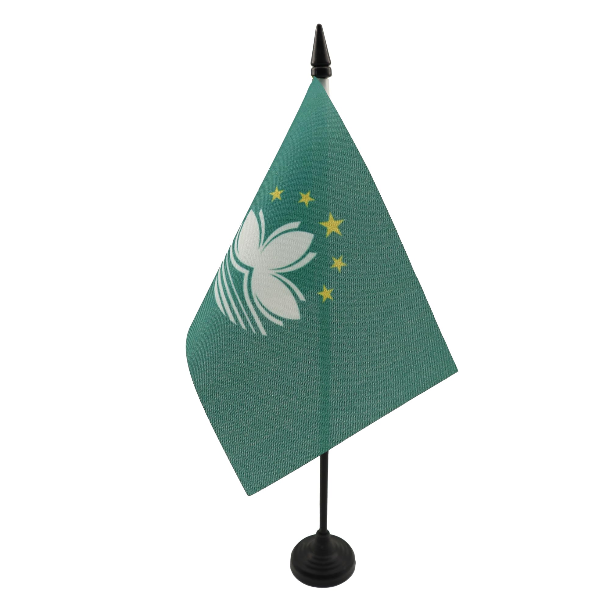 AZ FLAG - Macau Table Flag 4'' x 6'' - Macanese Office Mini Banner 100% Polyester 15 x 10 cm - Mini Desk Flag with 10'' Pole and Black Plastic Base