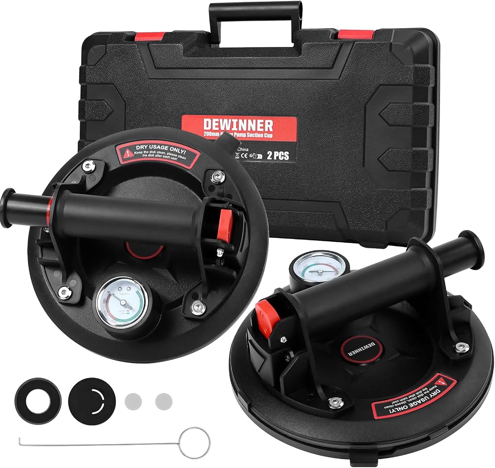 DEWINNER 2 Pack 8'' Vacuum Suction Cup with Pressure Gauge Heavy Duty