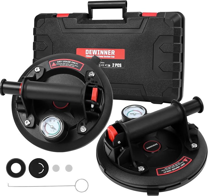 DEWINNER 2 Pack 8'' Vacuum Suction Cup with Pressure Gauge Heavy Duty