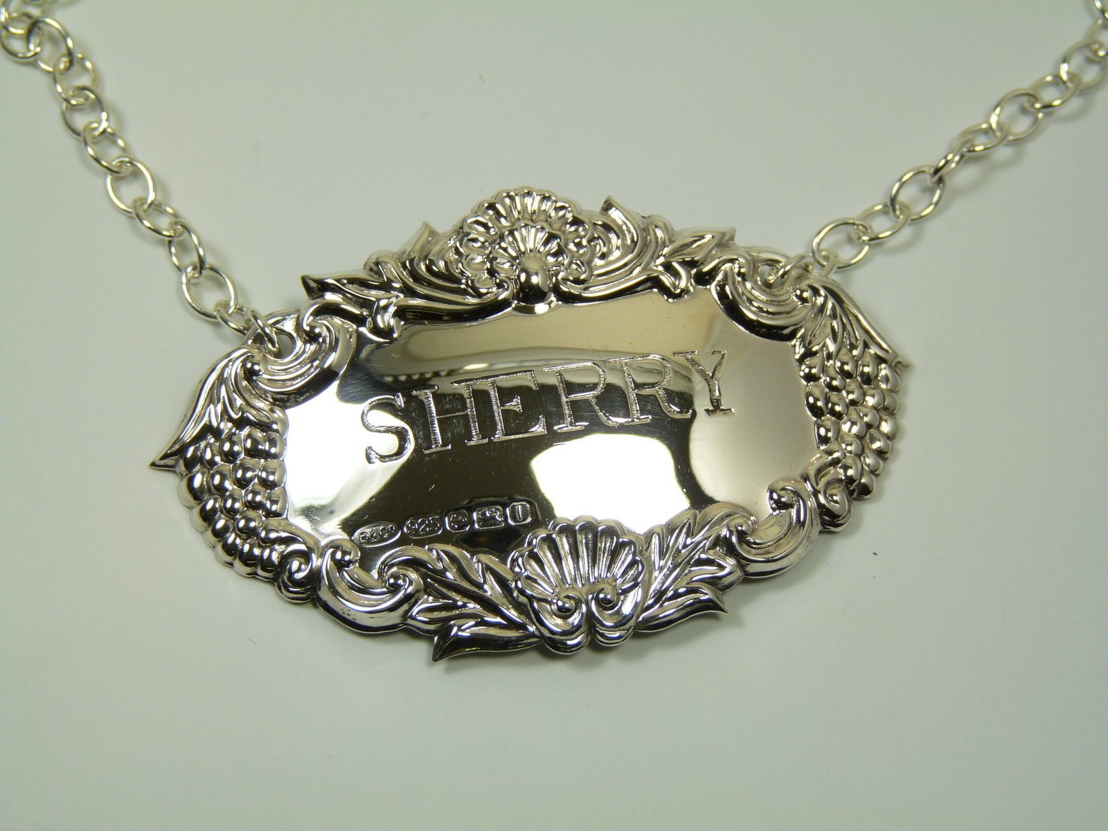 New Sterling Silver Grapes Decanter/Wine Label - Sherry - Boxed