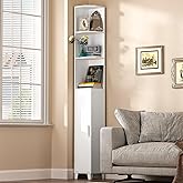 MOHOPE Corner Shelf with Cabinet, 74.8" Tall Corner Cabinet with Door, 5-Tier Narrow Bookshelf with Adjustable Shelves, Displ