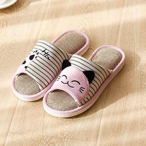 Amazon 春夏用 リネンスリッパ 可愛い 和風 猫柄 招き猫 男性 女性 室内履き 静音 軽量 滑り止め 通気 衛生 厚底 安全無毒 サンダル 男女兼用 夫婦 家族 健康スリッパ グレー 黑色 23 27cm Joyjoy ジョイジョイ スリッパ 通販