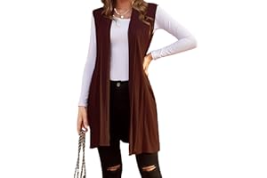 Beyove Womens Long Vests Sleeveless Draped Lightweight Open Front Cardigan Layering Vest with Side Pockets
