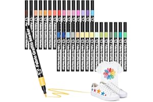 30 Colored Fabric Markers,Fabric Markers Permanent for Clothes, T-shirts, Canvas Bags, Hats, Shoes and Other Textiles, Waterp