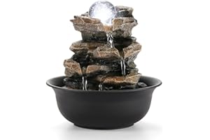 WICHEMI Tabletop Water Fountain with Rolling Ball, Feng Shui Zen Indoor Waterfall Fountain for Home Office Decor (Style 5)