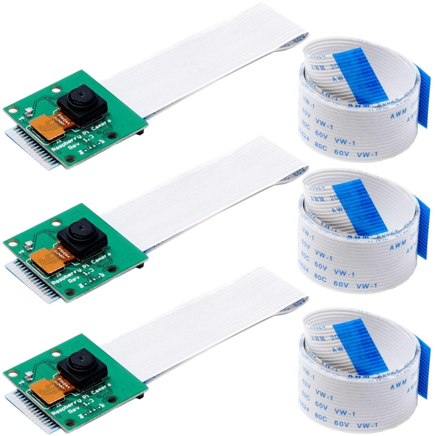 AZDelivery 3 x Raspberry Pi Camera Module 5MP + Raspberry Pi Flex Cable 100cm (40 Inches) including E-Book!