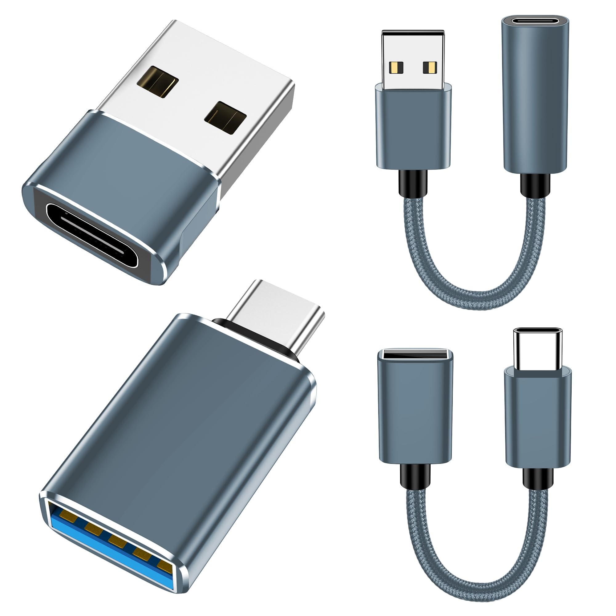 xiwxi [4 Pack【USB-C to USB-A】&【USB-A to USB-C】 OTG Cable,Type C Type A Male Female Adapter SuperSpeed Data Transfer & Fast Charging Compatible with iPhone/Samsung/iPad/iWatch/AirPods/PS/2 Cables