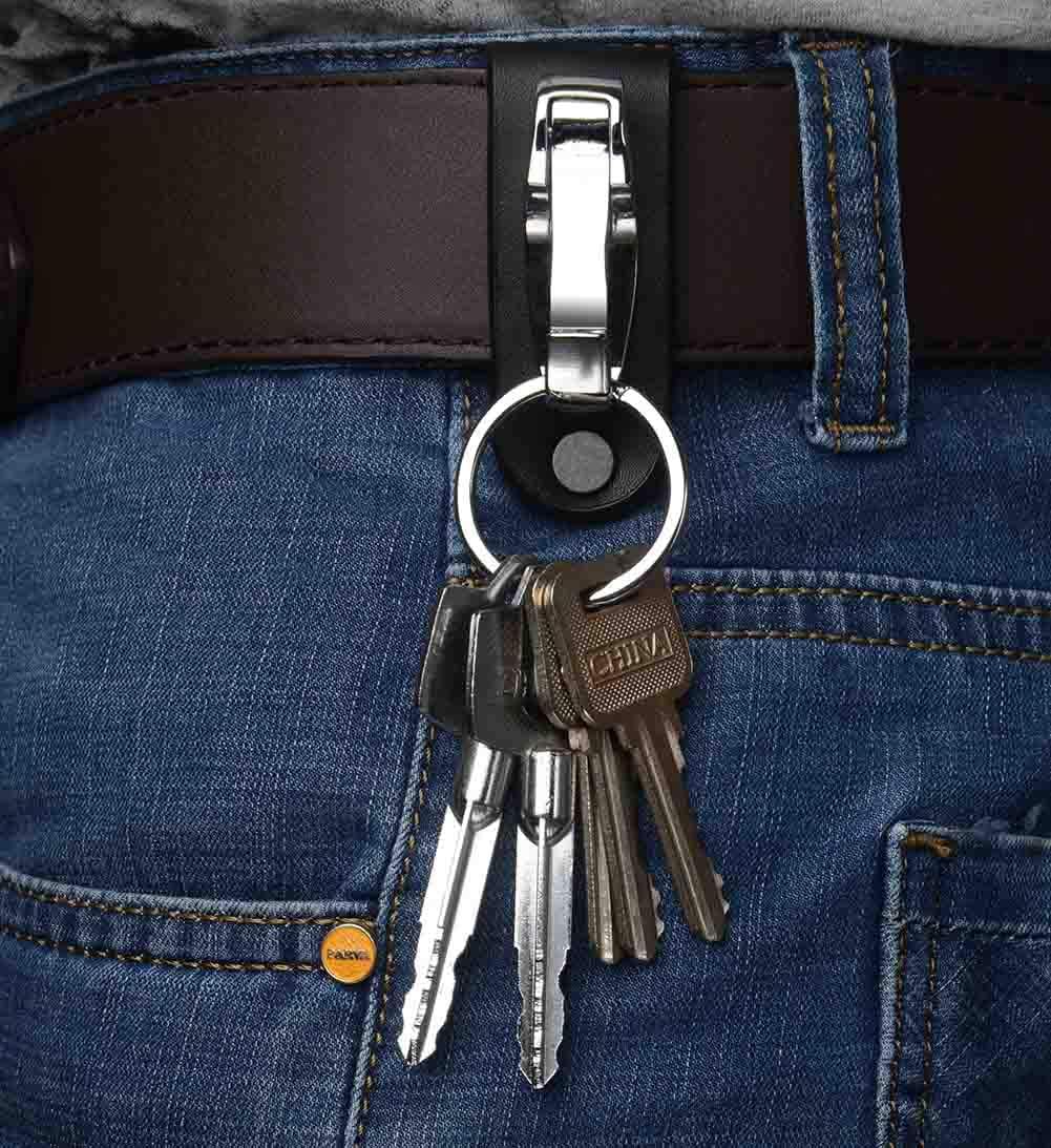 Keychains for Men, Liangery Leather Keychain with Metal Keyring Belt Key Chain Hook Stainless Steel Key Ring Holder Gift Key Keychain with Detachable Key Rings for Keys: Office Products