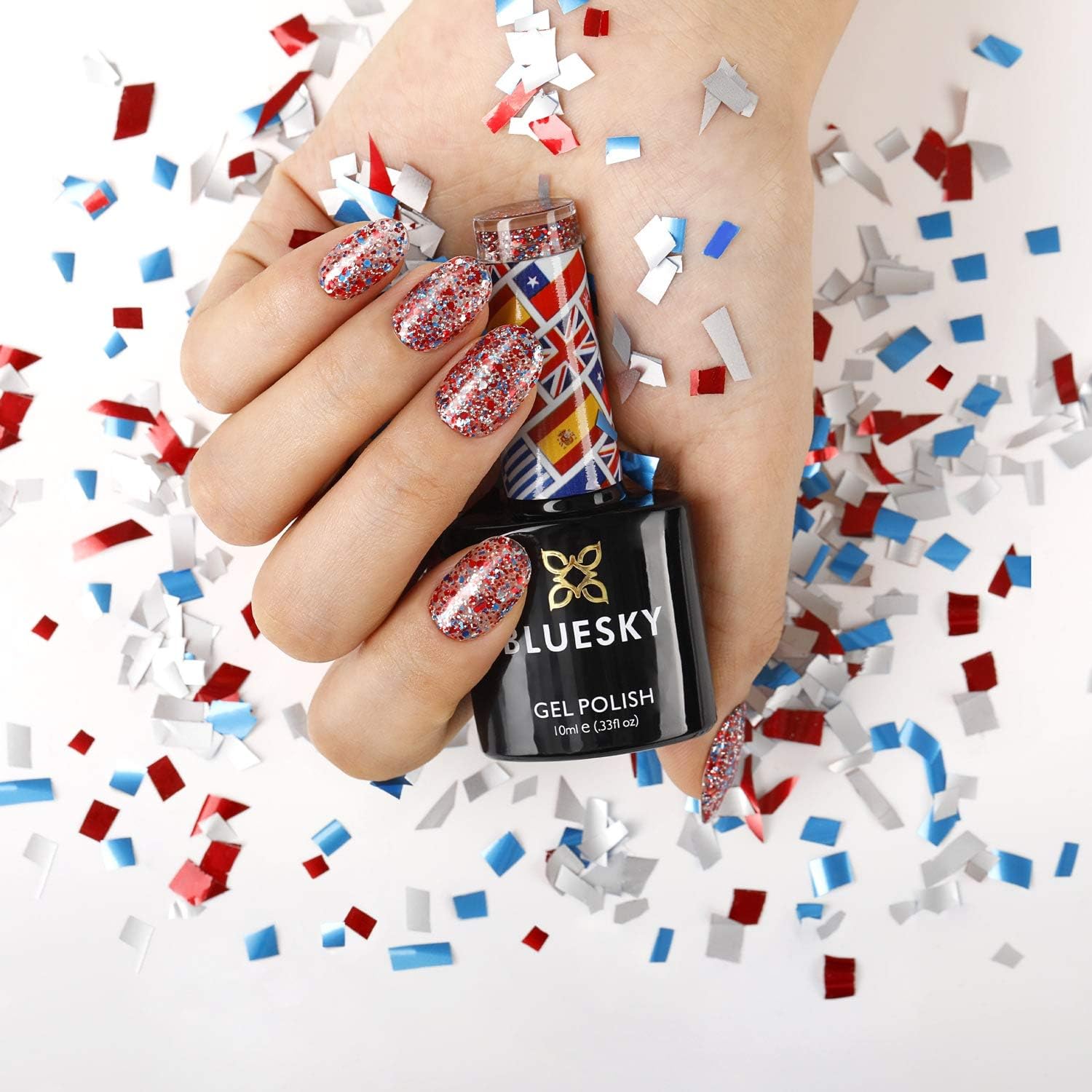 Bluesky Gel Nail Polish, United Blingdom, 10 Year Anniversary UK Colour, Blue, Red, Glitter, 10ml (Requires curing under UV/LED Lamp) - Image 4