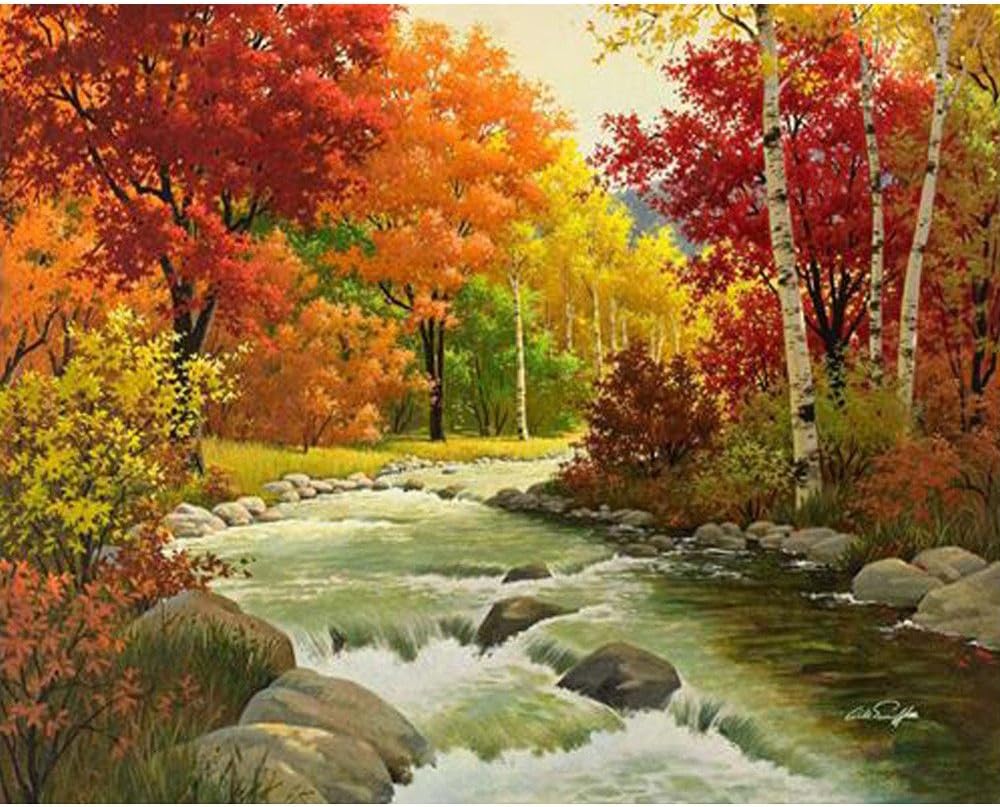 DIY 5D Diamond Painting Kit for Adults Kids, Full Drill Diamond Paintings Rhinestone Crystal Embroidery Cross Stitch Arts Craft Canvas Wall Decor Four Seasons Scenery 25X30CM Autumn