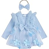 Baby Girl Romper Dress Lace Flowers Long Sleeve Knit Bodysuit Fall Winter Outfit with Headband