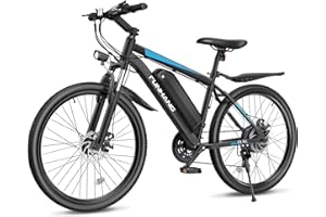 Funhang Electric Bike for Adults, 26'' 1000W Peak Ebike, Up to 50 Miles 21.7MPH Electric Mountain Bike with 48V 374.4WH Removable Battery, Adjustable Stem, Fenders, Lockable Suspension Fork, 21-Speed