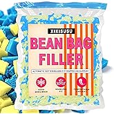 Bean Bag Filler Refill - 1LB Premium White Shredded Memory Foam Stuffing | Compatible with Bean Bag Chairs | Soft, Supportive & Odor-Free Filling for Dolls, Pet Beds and Pillows (Blue&Yellow)