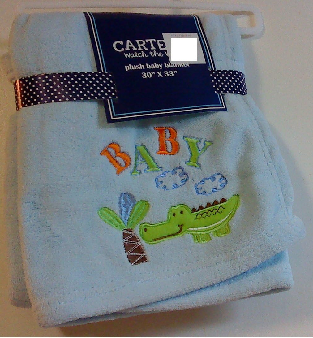 Carter's Watch the Wear Plush Baby Blanket Embroidered Baby and Alligator (Blue)