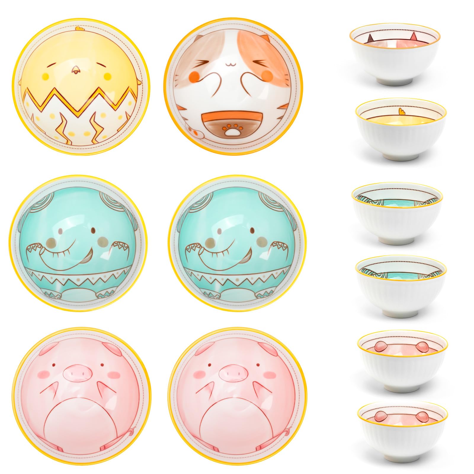 Photo 1 of (ONE IS MISSING) Ceramic Bowl Set, 4.5 Inch Animal Design Porcelain Dinnerware for Rice, Soup, Salad, Japanese-Style Stackable Bowls, Dishwasher & Microwave Safe (Set of 6)1067009449