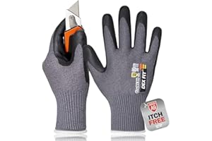 DEX FIT Cru953H Level A9 Cut Resistant Gloves, Fiberglass-Free, Power Grip Foam Nitrile, 3D Comfort Fit, Touchscreen, 13-Gaug