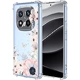 RRXSYXL for Redmi Note 14 Pro+Plus 5G Case with Clear Floral Pattern,Shockproof Soft Case for Redmi Note 14 Pro+Plus 5G,Pink Flowers Butterflies