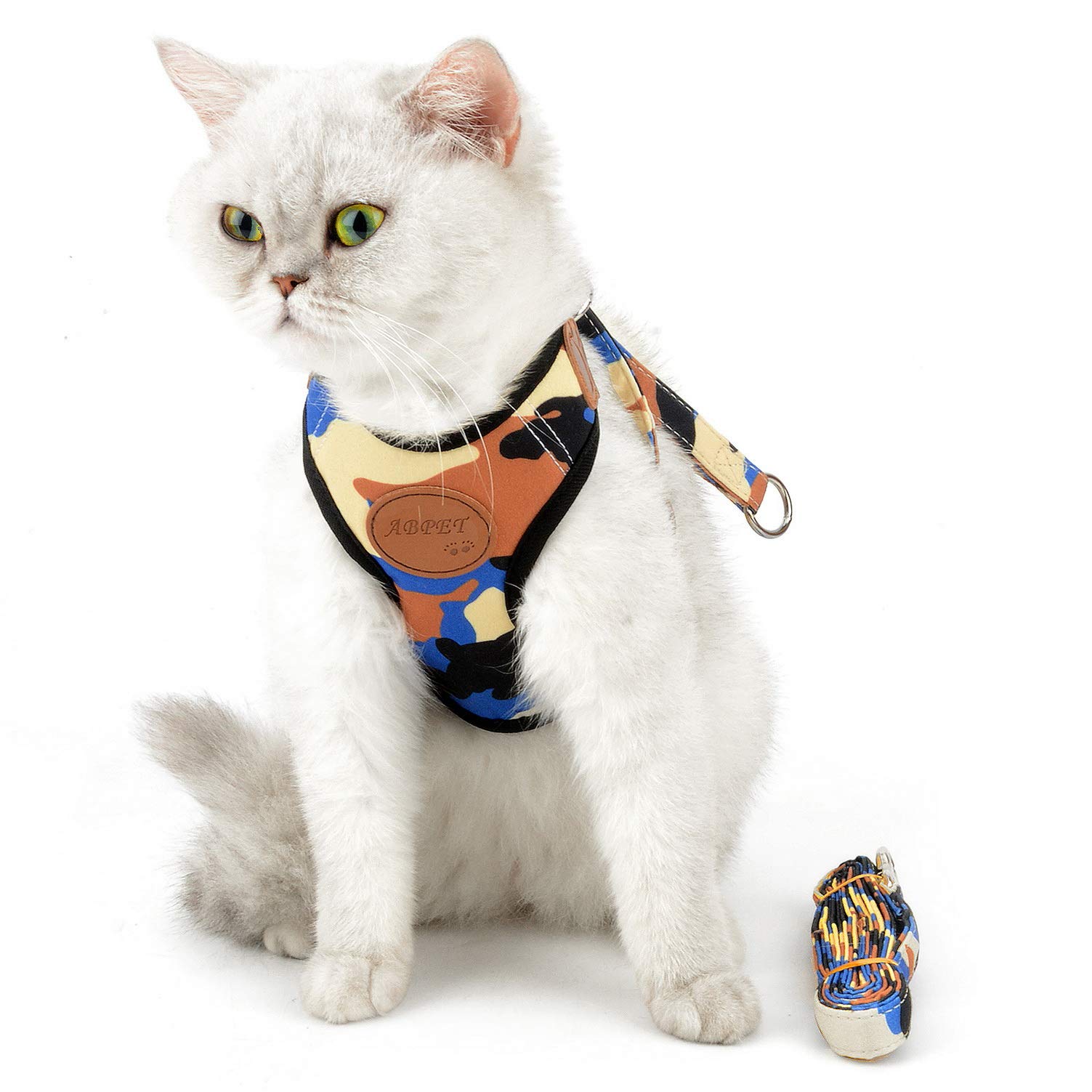 SMALLLEE_LUCKY_STORE Soft Nylon Mesh Harness for Pet Cat Dog Leash Camouflage Blue L