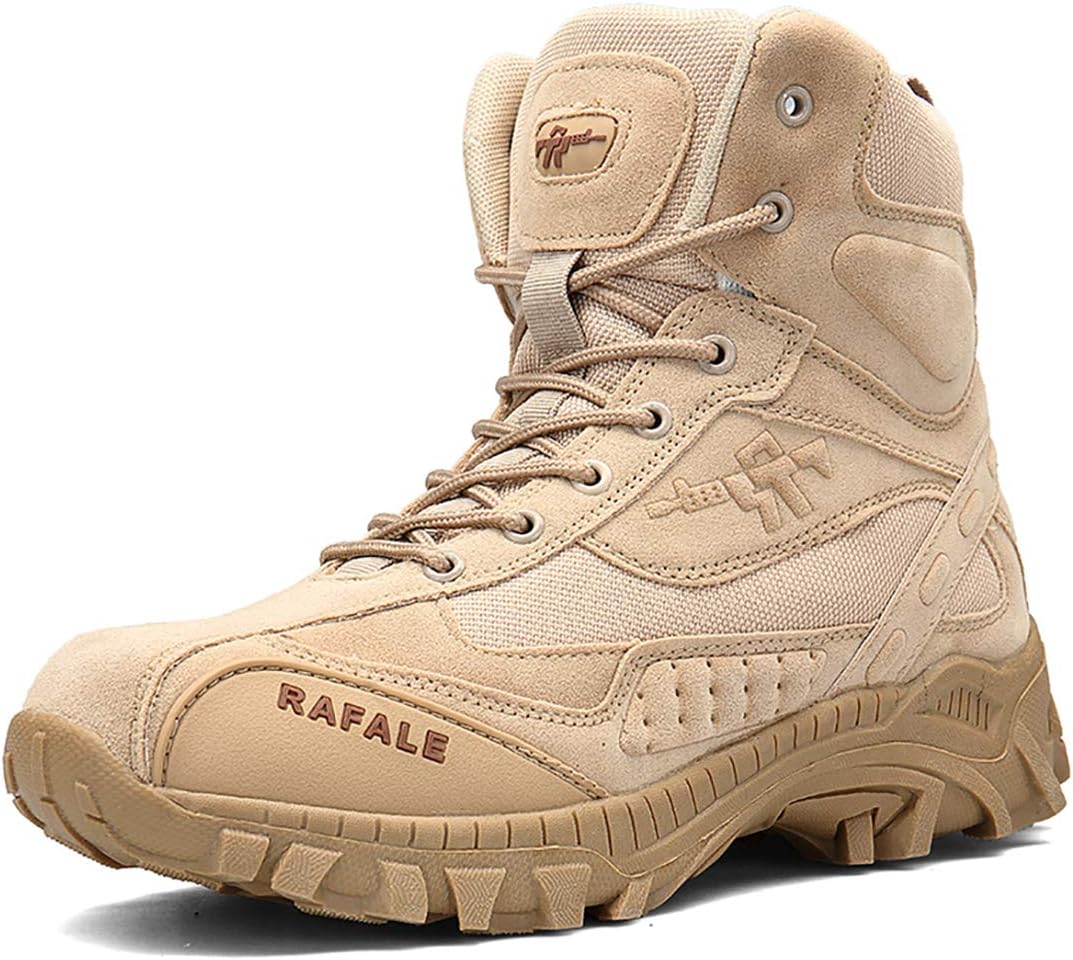 Mens Hiking Boots Military Tactical Combat Boots Womens Trekking Shoes with Side Zip High Top Walking Climbing Sneakers