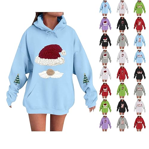 ladies christmas tops Christmas Hoodies For Women Oversized Sweatshirt For Womens With Adorable Gnome Graphic Comfortable Hooded Pullover Funny Xmas Theme Print Hoodies womens oversized hoodie