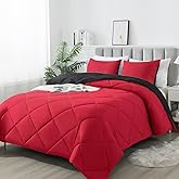 SUVAMJAM 3-Piece Queen Comforter Set,All-Season,Soft & Hypoallergenic &Breathable Bedding,Polyester Quilted,Down Alternative(Comforter*1 & Pillowcases*2),Black/Bright Red